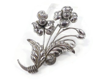 vintage Sterling, broche bouquet de fleurs, estampillé sterling