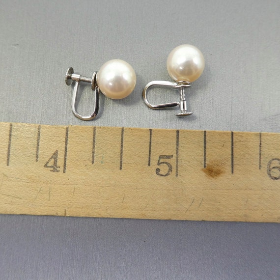 Vintage 14k White Gold, Genuine Pearl Earrings, S… - image 5