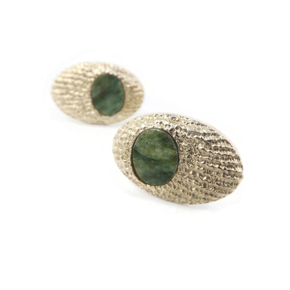 Vintage Serpentine, Oval Cuff Links, Green Stone,… - image 2