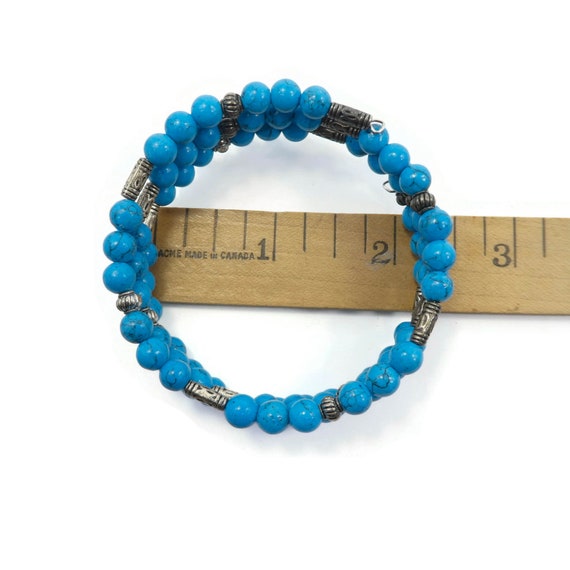 Vintage Blue Stone, Memory Wire Bracelet, Coil, S… - image 5