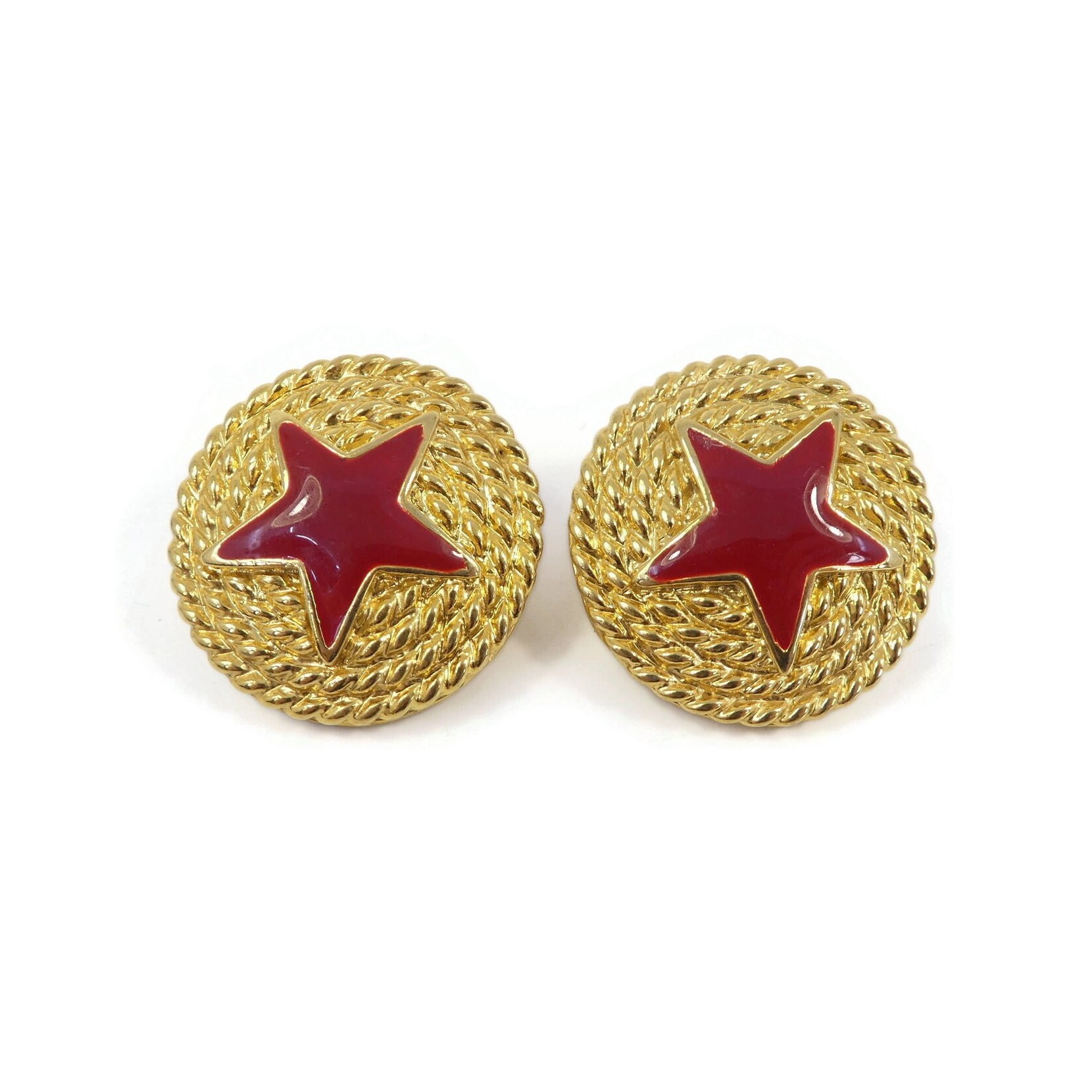 Boucles D'oreilles Clips Vintage Années 60-70 - étoile Rouge Plastique - Authentique
