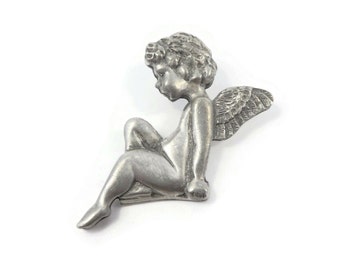 Vintage, Pewter Cherub Pin, Signed LCD Canada