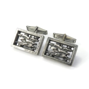 ROBERT LARIN, Brutalist Cuff Links, Silver Tone, Signed R.LA.