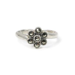 Sterling Silver, Flower Toe Ring or Adjustable Ring, Marcasites, Signed with Crown, Stamped Thailand 925