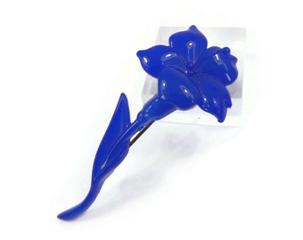 Vintage, BUCH + DEICHMANN, Blue Flower Brooch, Lucite, Signed, Made in Denmark