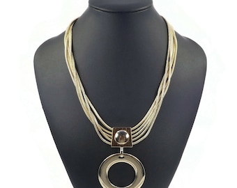 CHICO's, Round Pendant Necklace, Five Strand, Gold Tone, Signed