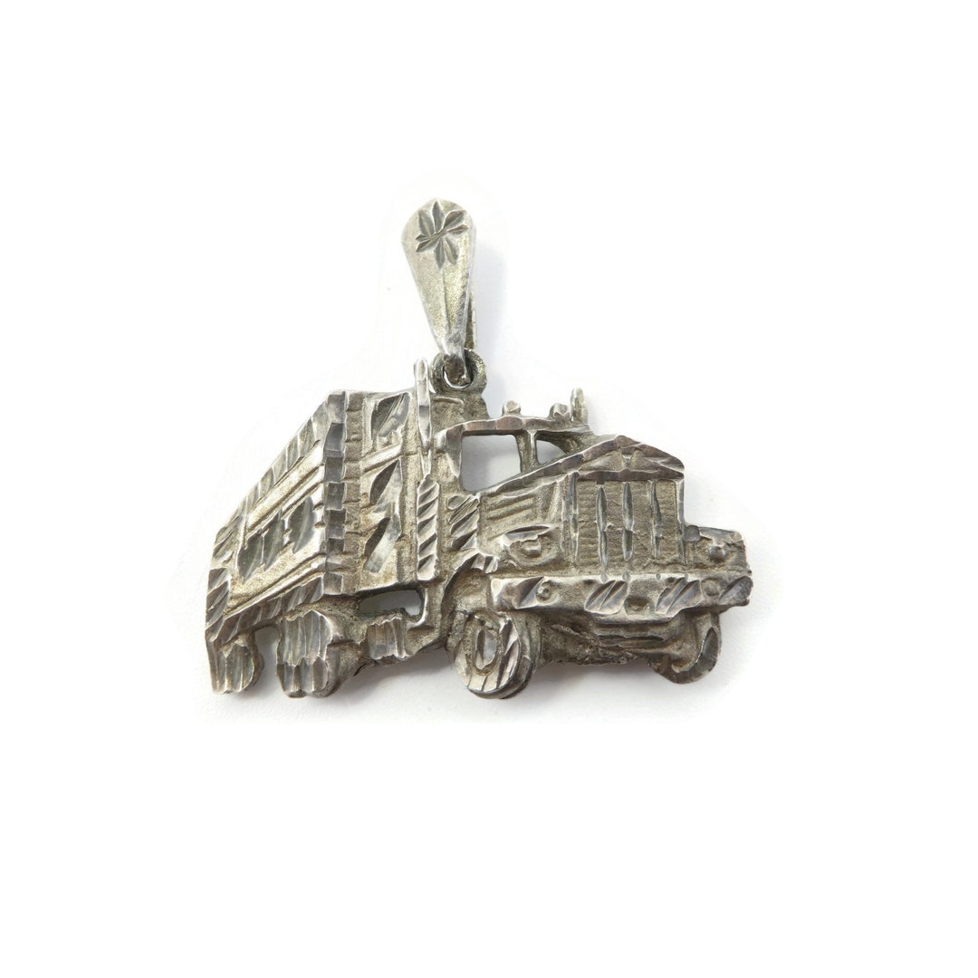 Vintage Sterling Semi Truck Pendant Diamond Cut Etsy