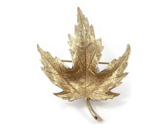 Vintage, MARCEL BOUCHER for Avon of Belleville, Maple Leaf Brooch, Textured, Gold Tone, Signed