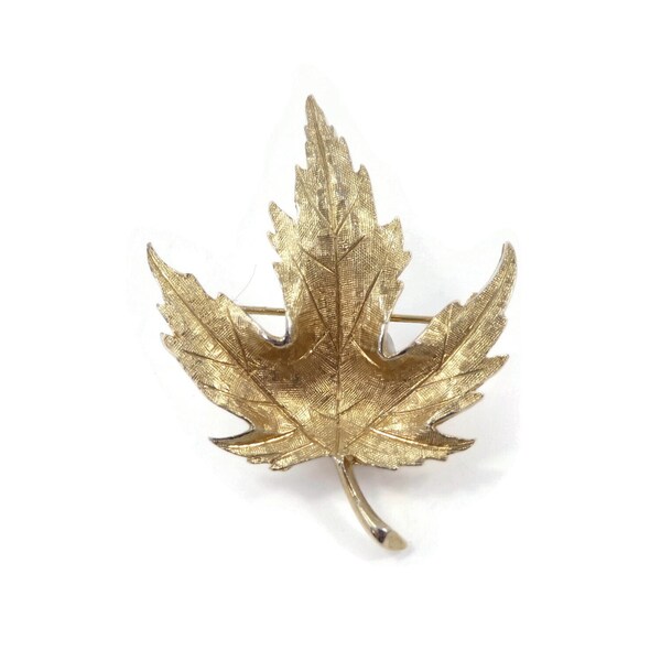 Vintage, MARCEL BOUCHER for Avon of Belleville, Maple Leaf Brooch, Textured, Gold Tone, Signed