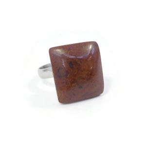 Vintage, Red Stone Ring, Squared, Silver Tone, Adjustable