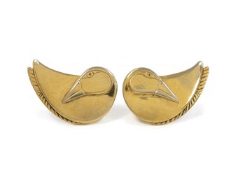 Vintage, LAUREL BURCH, Bird Earrings, Gold Tone, Clip Ons, Signed