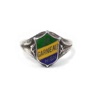 Vintage Sterling, High School Ring, Garneau Jr High, Edmonton Alberta, Enamel, Signed, Size 5.5