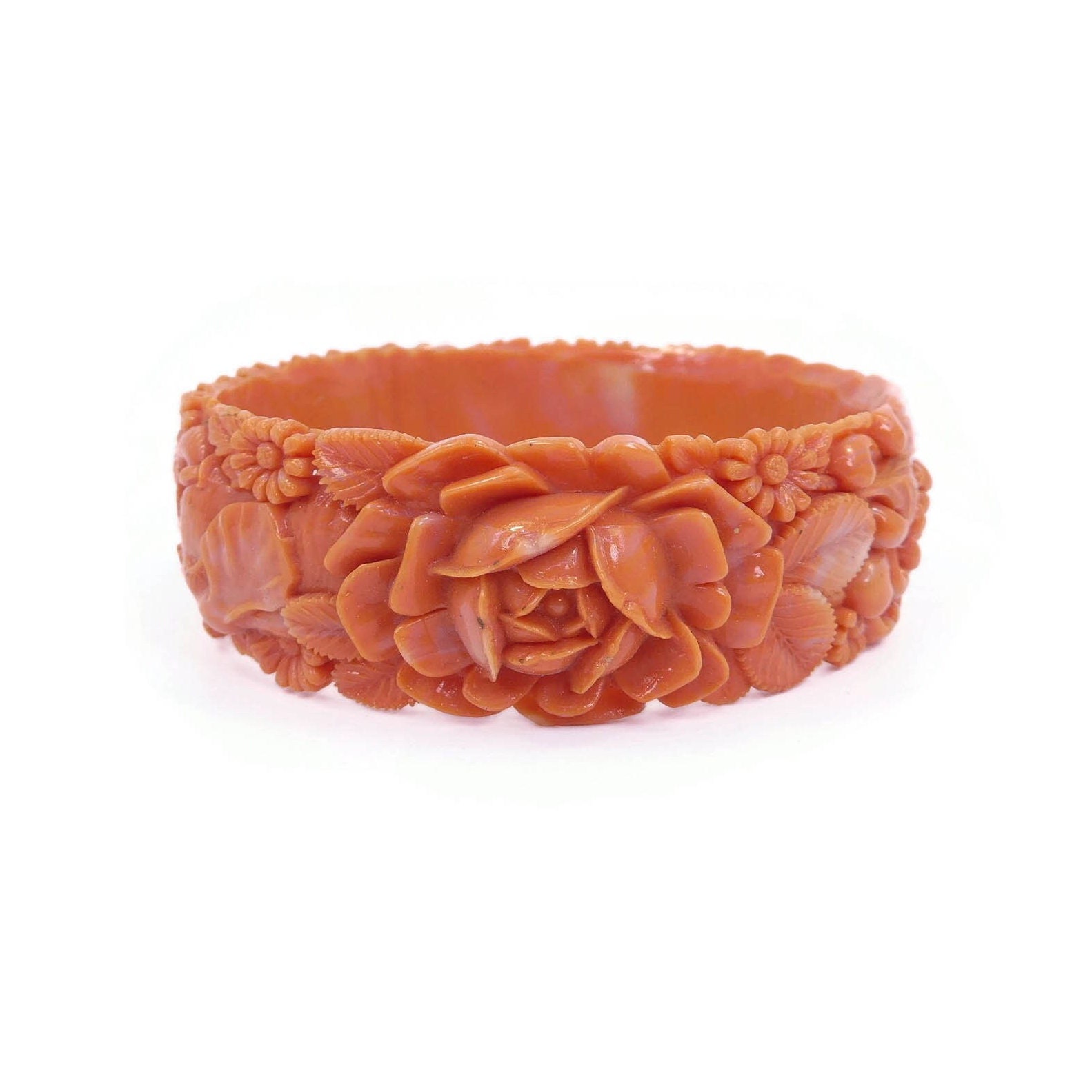 Vintage Coral Celluloid, Flower Bangle, Made in Japan - Etsy