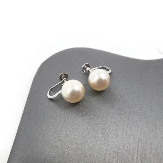 Vintage 14k White Gold, Genuine Pearl Earrings, S… - image 3