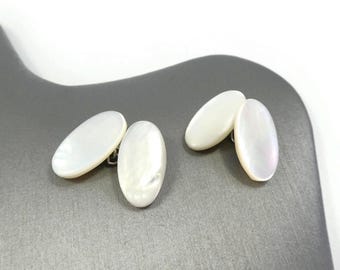 Boutons de manchette vintage mexicains en argent sterling : design ovale concave moderne du milieu du siècle dernier - France