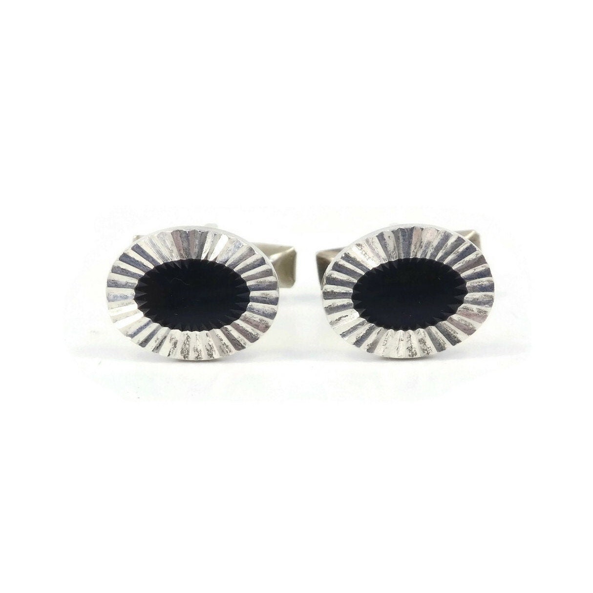 Boutons De Manchette Vintage Carrés En Argent Sterling, Design Glyphe Technique, Signé Mexique - Occasion