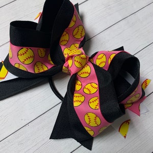 Softball Bow, Pink Black Bow, Softball Team Bows, Softball Ribbon, Pick Colors