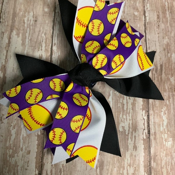 Softball Bow, Black Purple Bow, Softball Team Bows, Softball Ribbon, Spike Bow