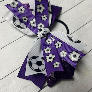 Spike Purple Soccer Bow, Soccer Bow, Ponytail Bow, Team Order, Glitter Ribbon