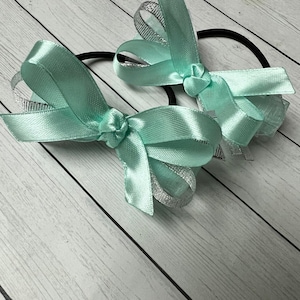 Gymnastics Bow, Mint Green White Small Competition Bows Soccer, Softball, Ponytail Bow, Dance, Volleyball, Team Orders