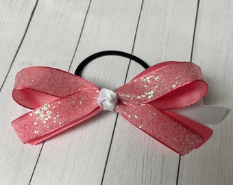 Gymnastics Bow, Hot Pink Glitter Bow, Satin Hot Pink and White Bow, Soccer, Softball, Ponytail Bow, Dance, Volleyball, Team Orders