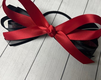 Red Black Gymnastics Bow, Competition Bow, Soccer, Softball, Ponytail Bow, Dance, Volleyball, Team Orders