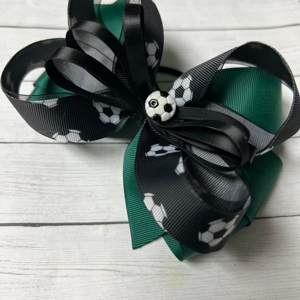 Hunter Green Soccer Bow, Black Soccer Ribbon, Soccer Bow, Soccer Team Orders