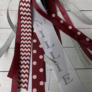 Personalized Name Number Streamers, Maroon White Silver Ribbon, Softball Streamers, Softball Ribbons, Soccer, Volleyball