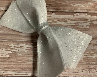 White Gymnastics Bow, Cheer Style Bow, Glitter Ribbon, White Glitter Bow, Competition Bow