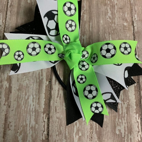Spike Neon Lime Green Soccer Bow, Soccer Bow, Ponytail Bow, Team Order, Glitter Ribbon