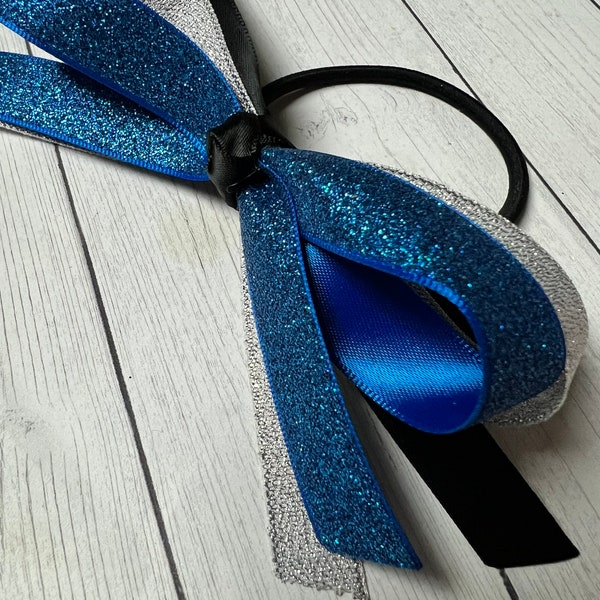 Gymnastics Bow, Royal Blue Glitter Bow, Black and Silver Bow, Soccer, Softball, Ponytail Bow, Dance, Volleyball, Team Orders