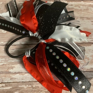 Competition Streamers, Red, Black and White, Gymnastic Ponytail Streamers, Gymnastics Hair Ribbons