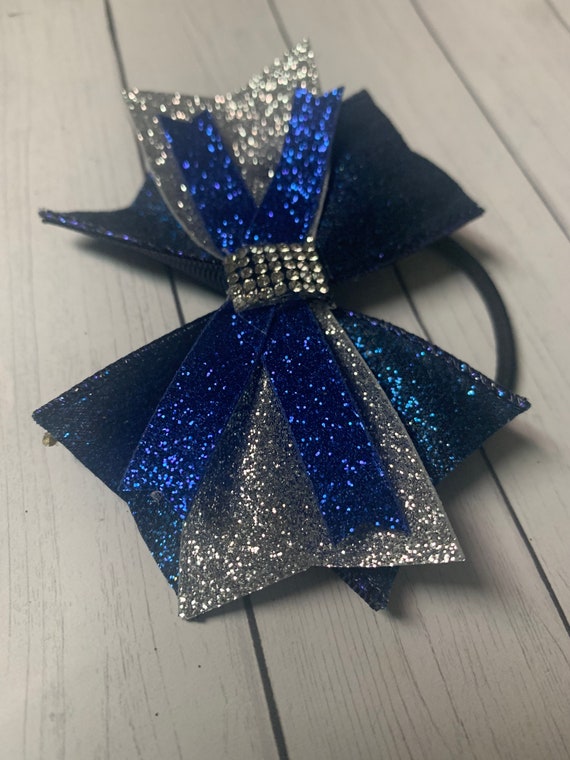 Navy Blue Rhinestones Gymnastic Bow 