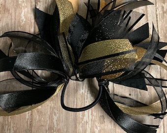 Competition Streamers, Gold and Black, Gymnastic Ponytail Streamers, Gymnastics Hair Ribbons