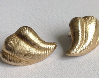 Vintage  Goldtone Leaf - Textured  Clip On Earrings - Gifts for Her - Women's Gifts