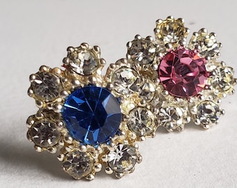 Vintage Rhinestone Brooches - Pink & Blue - Vintage Jewellery-77