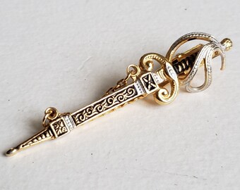 Vintage Damascene Sword Tie Slide - Vintage Jewellery