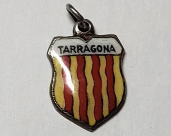 Vintage Tarragonna Spain Souvenir Travel Charm - Silver 800 - Enamel Travel Shield - Bracelet Charm