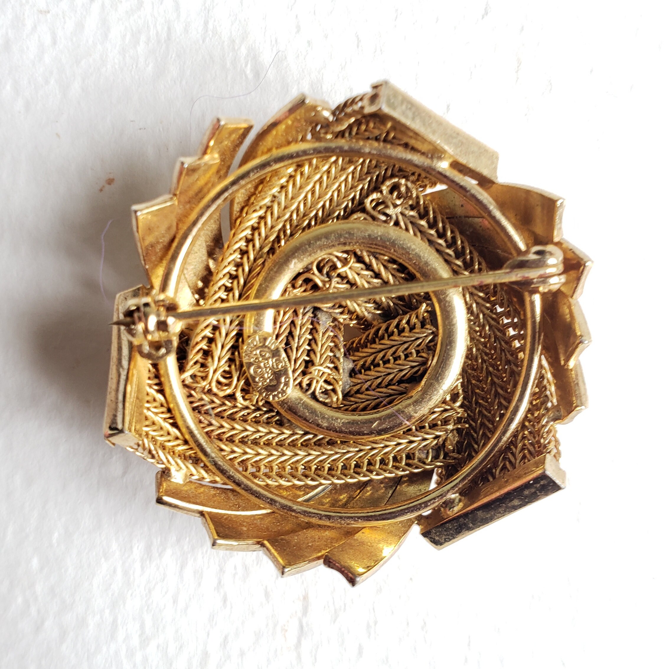 Broche Vintage Signée Grossé - Motif Feuilles Entrelacées, Métal Doré - Occasion Bon état