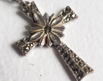 Vintage Marcasite Cross Necklace - Vintage Jewellery-