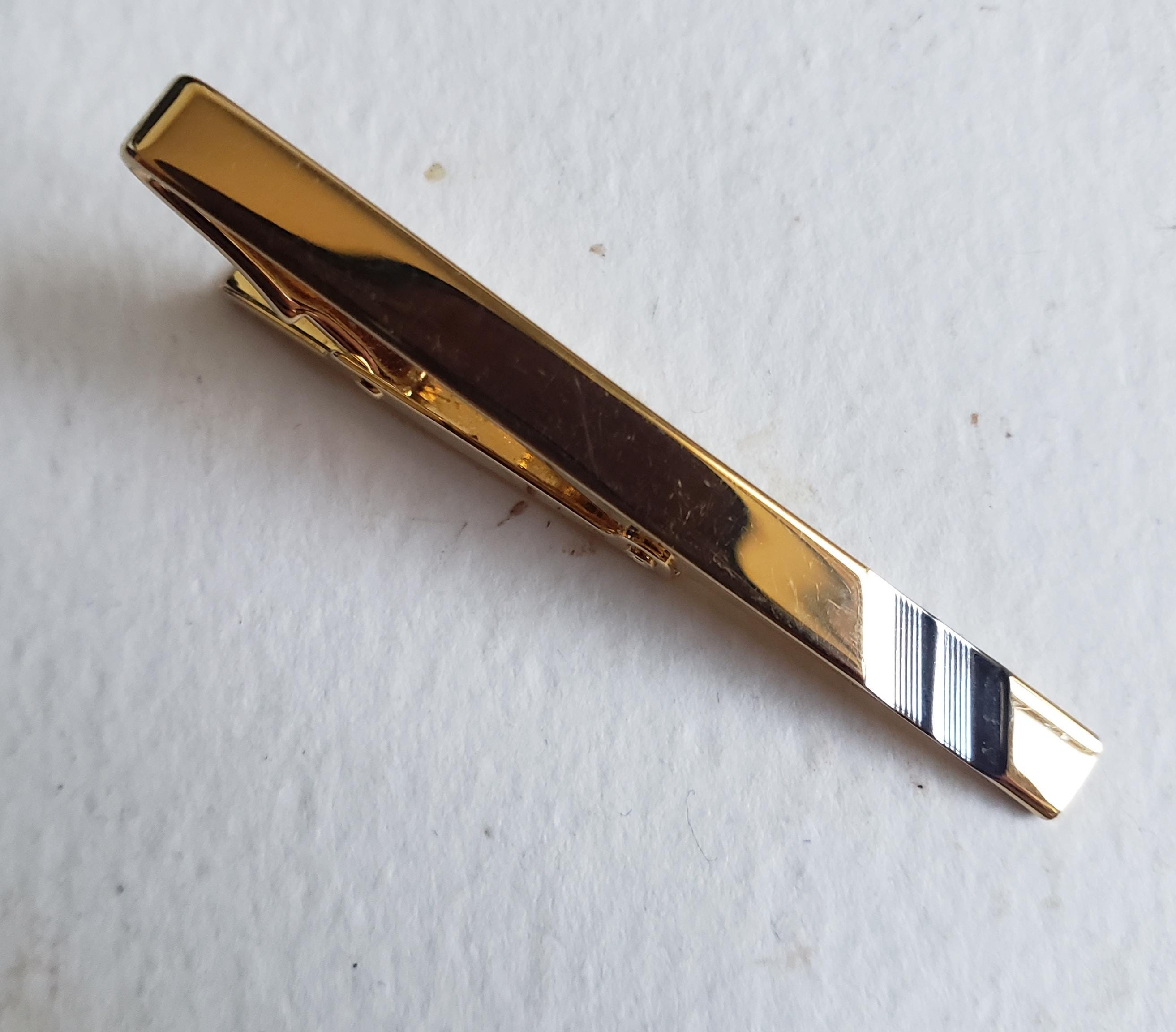 Pince à Cravate Vintage Stratton Or Et Pierre Noire - Occasion, Made In England