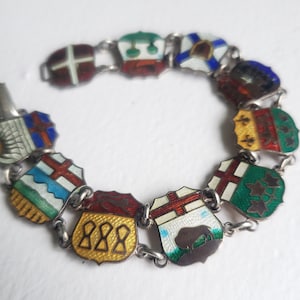 Vintage Canada Enamel Bracelet - Sterling Silver -- Canadian Provinces - Souvenir Bracelet