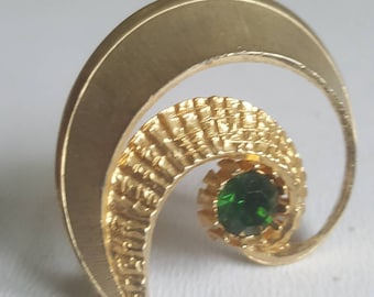 Vintage Crescent Brooch/Pin - Green Rhinestones - Gifts for Her - Vintage Jewellery - 85