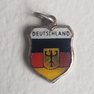 Vintage Deutschland Souvenir Charm - Silver 800  - Enamel Travel Shield - Bracelet Charm