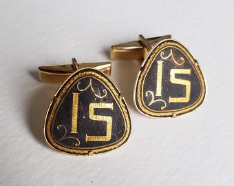 Amita Japanese Vintage Damascene Cufflinks, Mid Century Rectangle