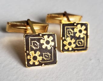 Amita Japanese Vintage Damascene Cufflinks, Mid Century Rectangle