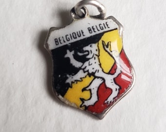 Vintage Belgium Belgique Souvenir Charm - Silver 800 - Enamel Travel Shield - Bracelet Charm