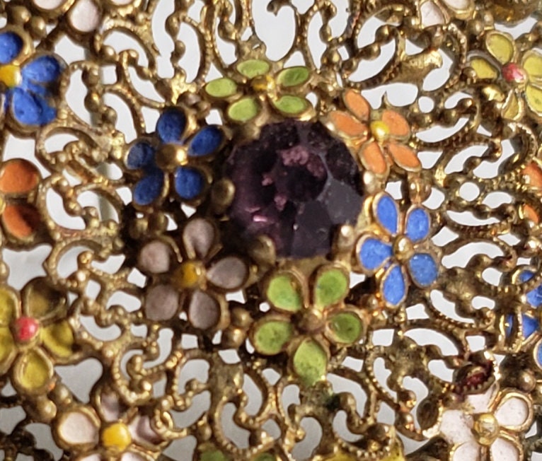 かなさん様希少！Czechoslovakiaヴィンテージブローチ9544 Vintage Czech Style Brooch - Enamel Flowers - Gifts for Her