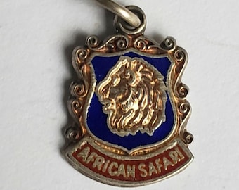 Vintage African Safari Souvenir Charm - Silver  - Enamel Travel Shield - Bracelet Charm