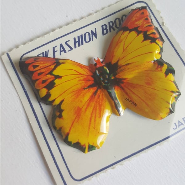 Vintage Butterfly  Brooch/Pin - Insect Brooch - Signed Japan -  Pressed Metal - Lithographic Print - Gifts for Her - Vintage Jewellery -75